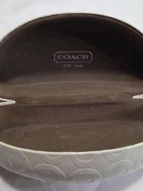 Coach White Embossed Glasses Case with Brown Interior